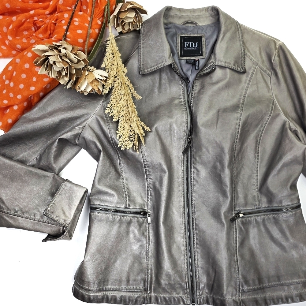French Dressing Jeans Gray Vegan Leather Jacket Sz Lg